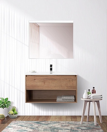 Тумба с раковиной BelBagno Kraft 90 см 1 ящик, полка Rovere Tabacco