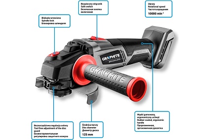 Бесщеточная аккумуляторная угловая шлифовальная машина Graphite Energy+ 58G026