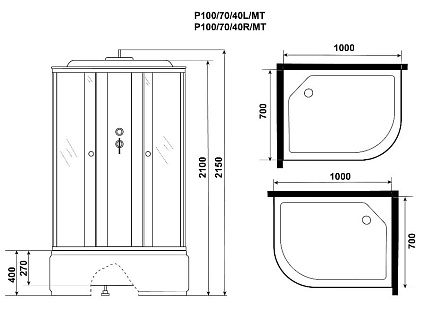 Душевая кабина Niagara Promo P100/70/40L/MT 100x70 стекло матовое, без г/м, L