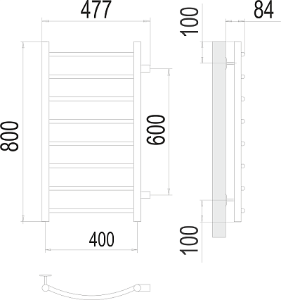 Полотенцесушитель водяной Terminus Классик П8 400x800 БП600, 4670078530240