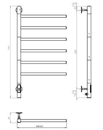 Полотенцесушитель электрический Vincea VTD-1S2CGE 43x80 таймер, графит