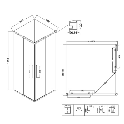 Душевой уголок Niagara Nova NG-2823-34BLACK 90x90 тонированный, черный