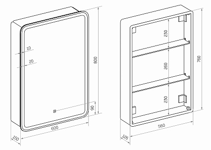 Зеркальный шкаф Континент Elliott LED 60x80 с подсветкой, левый МВК017