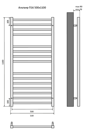 Полотенцесушитель водяной Aquatek Альтаир П16 50x110 черный, AQ KK1611BL