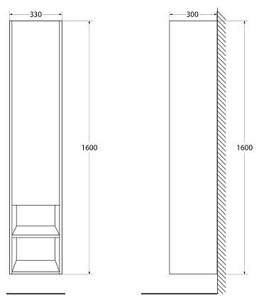 Шкаф пенал BelBagno Kraft 33 см R с одной дверцей, Bianco Opaco, KRAFT-1600-1A-SC-BO-R