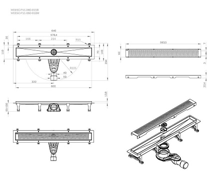 Душевой лоток Am.Pm MasterFlow W01SC-P11-060-01BM 60 см, комб.затвор, решетка черный матовый