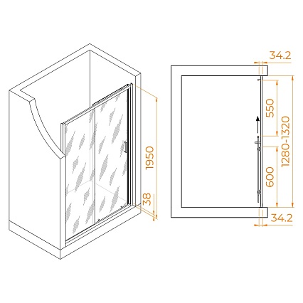 Душевая дверь RGW Passage PA-14Gb 130x195 прозрачное, брашированное золото 41081413-16