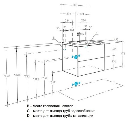 Тумба с раковиной Акватон Сохо 60 см белый глянец