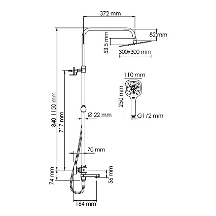 Душевая стойка WasserKRAFT A199.118.065.010.CH Thermo с термостатом, хром