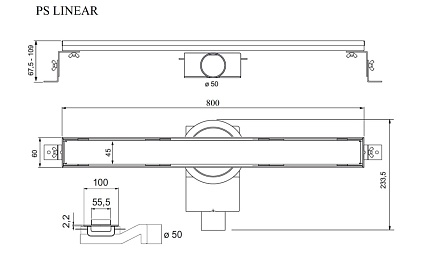 Душевой лоток Plumberia PSL Linear 80 см, нержавеющая сталь матовая PSL80MT