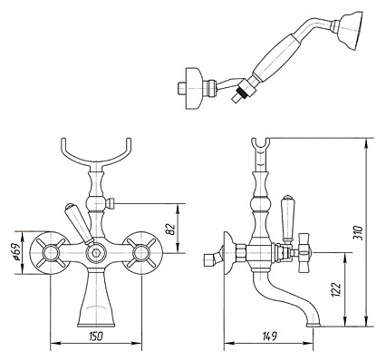 Смеситель для ванны Migliore Princeton ML.PRN-802.CR с душем, хром