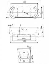 Акриловая ванна Cezares Slim Central-180-80-60-NERO-SET 180x80 черный матовый