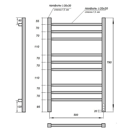 Полотенцесушитель электрический Point Вега PN71858 П9 50x80 диммер справа, хром