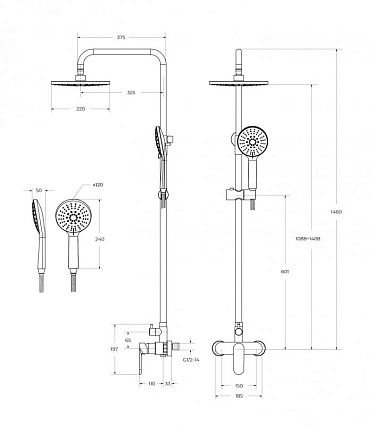 Душевая стойка Cezares STYLUS-CD-NOP черный матовый