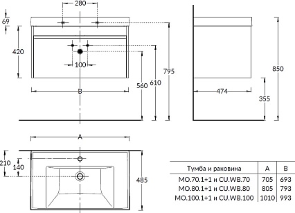 Тумба с раковиной Kerama Marazzi Modula 100 см белый глянцевый