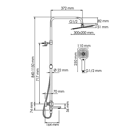 Душевая стойка WasserKRAFT A199.069.065.010.CH Thermo с термостатом, хром