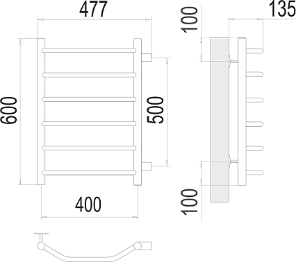 Полотенцесушитель водяной Terminus Виктория П6 400x600 БП500, 4670078530059