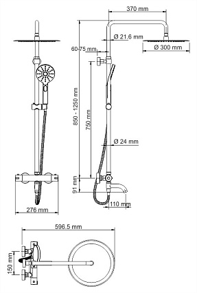 Душевая стойка WasserKRAFT A28801 Thermo черный матовый