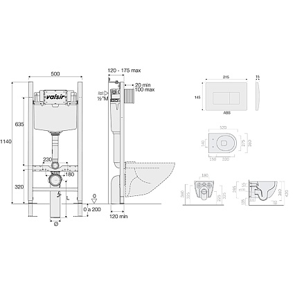 Подвесной унитаз с инсталляцией Valsir Winner S KIT VSMG 7334 Slim P1, 4в1, кнопка золото матовое