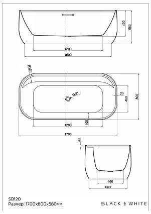 Акриловая ванна Black&White Swan SB120 170x80 белый