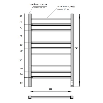 Полотенцесушитель электрический Point Вега PN71858W П9 50x80 диммер справа, белый