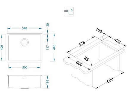 Кухонная мойка Alveus Kombino Monarch F/S 50 1121283 54 см встраиваемая сверху, бронза