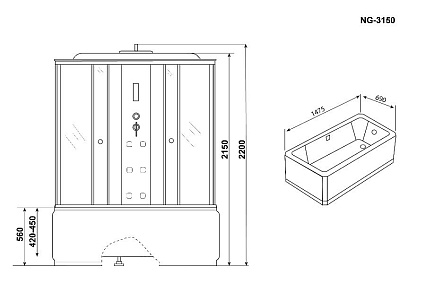 Душевая кабина Niagara Ultra NG-3150-01 150x70 с матовой полосой, с г/м