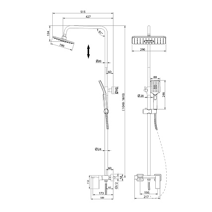 Душевая стойка Grossman Style 500.K35.05.210 черный матовый