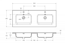 Раковина BelBagno 120 см BB1200-2-ETL