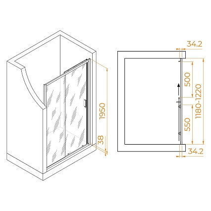 Душевая дверь RGW Passage PA-14Gb 120x195, прозрачное, брашированное золото 41081412-16