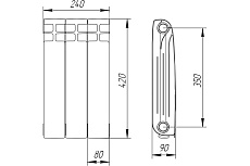 Радиатор алюминиевый Теплоприбор с межосевым расстоянием 350мм, 3 секции AR1-350/03