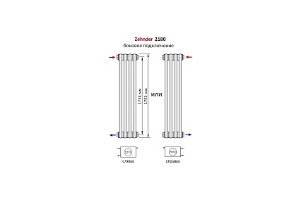 Трубчатый радиатор Zehnder Charleston 2180/04/№1270/RAL 9016, 3/4