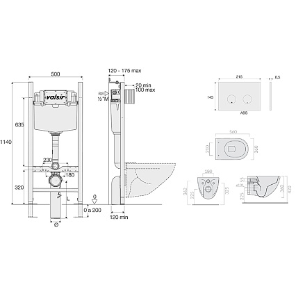 Подвесной унитаз с инсталляцией Valsir Winner S KIT VSCR 7317 Std P4, 4в1, кнопка хром