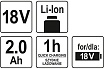 Аккумулятор 18 В, Li-Ion, 2.0 А*ч Yato YT-82842