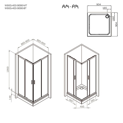 Душевой уголок Am.Pm Gem W90G-403-9090BT 90x90 прозрачный, черный матовый