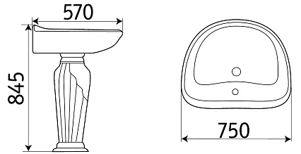 Раковина CeramaLux Lux Classic 75 см 4286 с пьедесталом, белый/золото