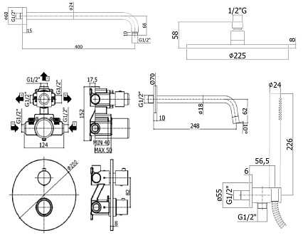 Душевой набор Paffoni Light KITLIQ019CR046 душ 22.5 см, излив 24.5 см, с термостатом, хром