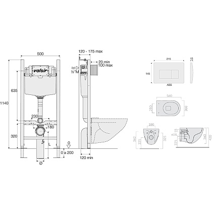 Подвесной унитаз с инсталляцией Valsir Winner S KIT VSMG 7317NEMT Slim P1, 4в1, кнопка золото матовое