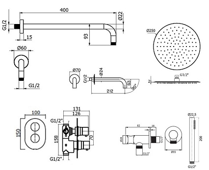 Душевой набор Plumberia IXO KITXOT19NO60 черный матовый