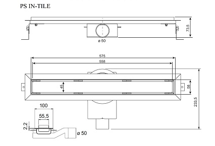 Душевой лоток Plumberia PST In-Tile 60 см, нержавеющая сталь матовая PST60MT