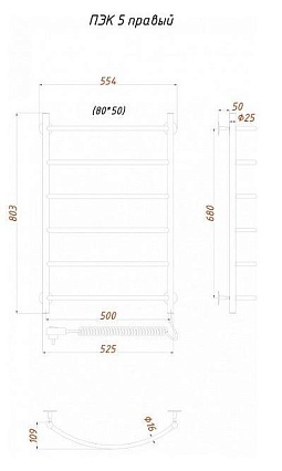 Полотенцесушитель электрический Aquanet Пэк 5 50x80 см R