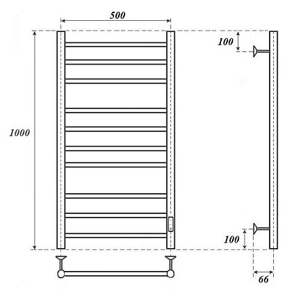 Полотенцесушитель электрический Point Аврора PN10850 П10 50x100 диммер справа, хром