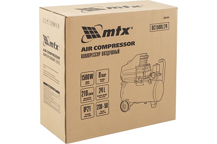 Воздушный компрессор MTX DC1500L/24, 1,5 кВт, 24 л, 210 л/мин 58003