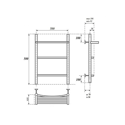 Полотенцесушитель электрический Point PN04155PE П2 50x50 с полкой, хром