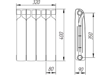 Радиатор биметаллический Теплоприбор с межосевым расстоянием 350мм, 4 секции BR1-350/04