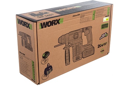 Аккумуляторный бесщеточный перфоратор WORX Professional WU388 20В, 24мм, 2.2 Дж, 4Ач х2, ЗУ 2А WU388