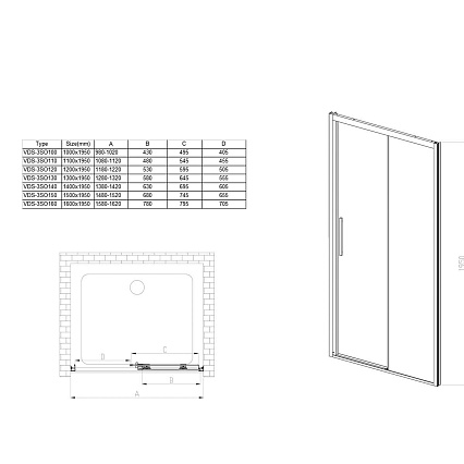 Душевая дверь Vincea Soft VDS-3SO130CLGM 130x195 вороненая сталь, прозрачная