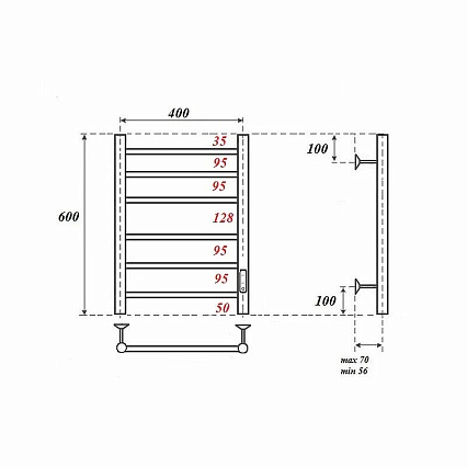 Полотенцесушитель электрический Point PN10846B П6 40x60 диммер справа, черный