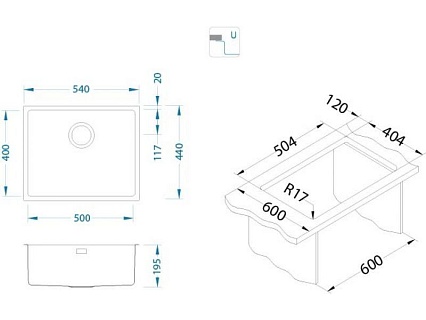 Кухонная мойка Alveus Kombino Monarch U 50 1120381 54 см встраиваемая снизу, медь