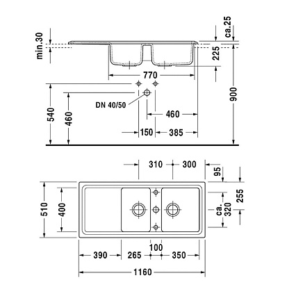 Кухонная мойка Duravit Cassia 7513110800 116 см черный